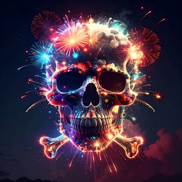 Skull and Crossbones with Fireworks Display.