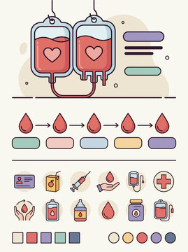 Blood donor kit med aid care help save life red drop bag set icon art