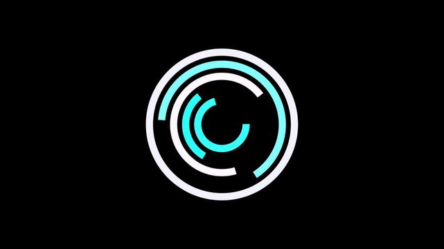 Abstract circular and ring chart interface elements on a black background. 4k video