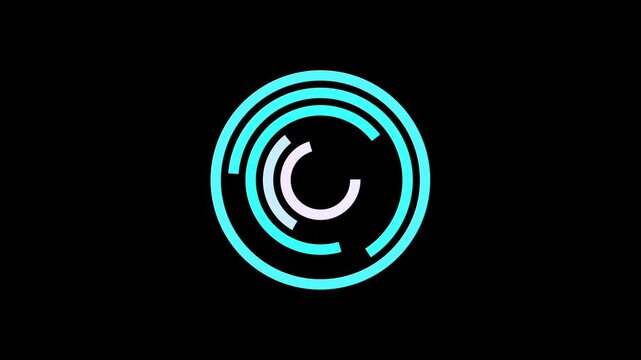 Abstract circular and ring chart interface elements on a black background. 4k video