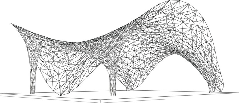Parametric Wireframe Pavilion Structure with Triangular Mesh Framework for Modern Architecture and Computational Design Illustration