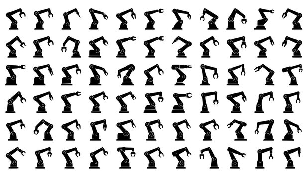 Industrial Robotic Arm Silhouette Vector Collection for Automation Technology