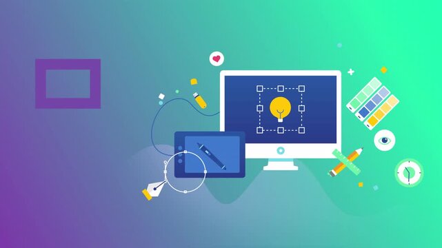 Creative Digital Design Concept Featuring Computer Workstation and Graphic Tools.