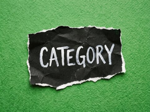 Torn black paper with 'CATEGORY' text, whiteboard marker, on textured green background, concept
