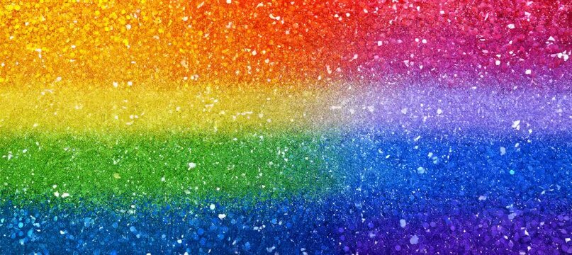 Shimmering glitter rain with colorful rainbow background. Generative video AI technology.	