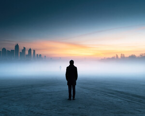 Fototapeta premium Solitary Business Figure at Dawn – Generative AI – no real persons