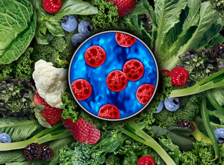 Fototapeta na wymiar Cyclosporiasis on Produce as an outbreak and spread as a foodborne parasitic disease caused by Cyclospora cayetanensis through contaminated food as fruits and vegetables or water resulting in explosiv