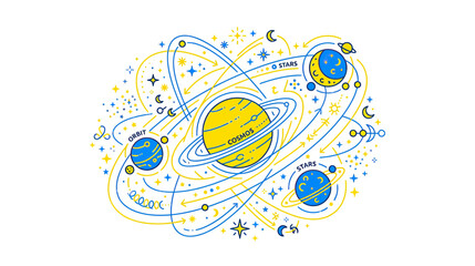 Stylized Solar System Orbiting Planets and Stars © Tanir