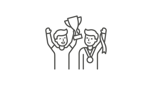 Corporate of Celebrating Employees with Trophies and Medals in Minimalist Line Art Style with high quality professional line art symbols for modern creative design and digital branding projects