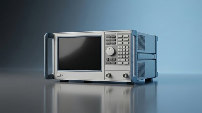 Network analyzer 3D render, RF network measurement instrument, electronic signal testing system, laboratory engineering equipment, impedance analysis device, communication analyzer
