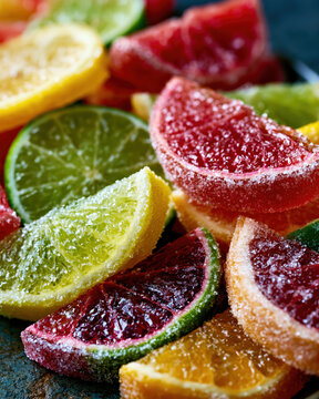 Sugared Candied Citrus Slices Assortment Close Up &ndash; AI Generative