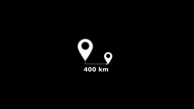 Location icon on transparent background.400 km distance icon.Distance from on place to another place with kilimeter.
