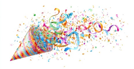 Fototapeta premium Party Popper Explodes Colorful Streamers Confetti Celebration