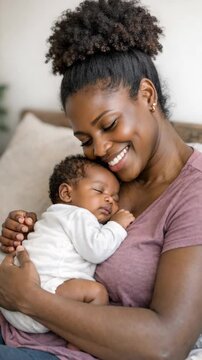 A mother's embrace lulling her baby to sleep.