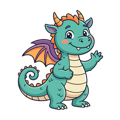 Fototapeta premium Cute cartoon dragon waving with a friendly smile