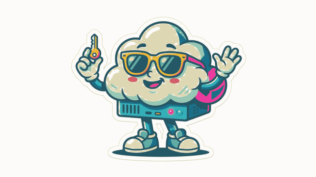 Isolated Cute Cloud Server Character Wearing Sunglasses Vector Sticker, "Created with AI assistance and manually refined."