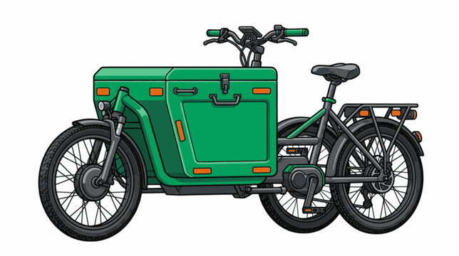 Minimalist Illustrative Cel Shaded EV Cargo Bike Urban Transit Graphic, "Created with AI assistance and manually refined."