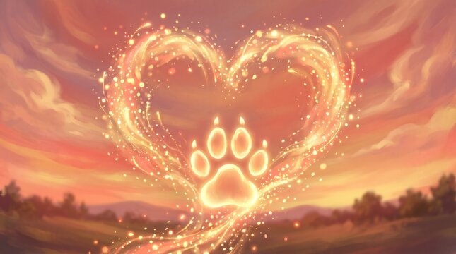 Glowing Paw Print Heart Animal Compassion