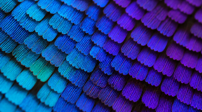 Macro Photography of Vibrant Blue and Purple Iridescent Pattern on Butterfly Wing