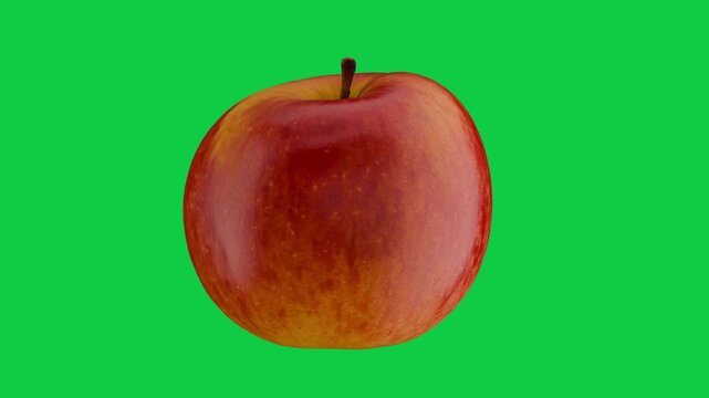 Closeup Spinning Red Apple Ingredient on Green Screen for Keying, Fruit food loop concept. 3D animation.