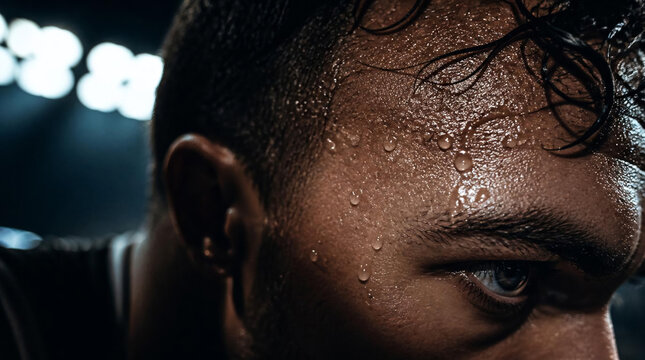 Macro Photography of Sweat Droplets on Determined Athlete Forehead During Workout