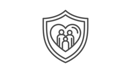 Fototapeta premium Clean Shield Icon with Family Silhouettes Inside Heart Shape Minimalist Security and Family Protection Symbol