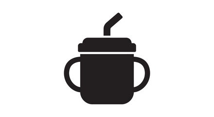 Sippy Cup With Handles And Straw Black Silhouette