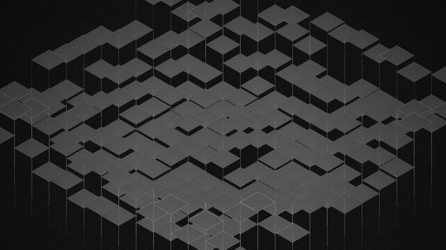 Isometric Abstract 3D Cube Grid Animation in Dark Grey