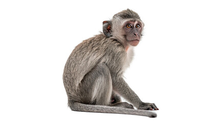 Small wild grey monkey sitting and looking isolated on transparent background © Anatoli