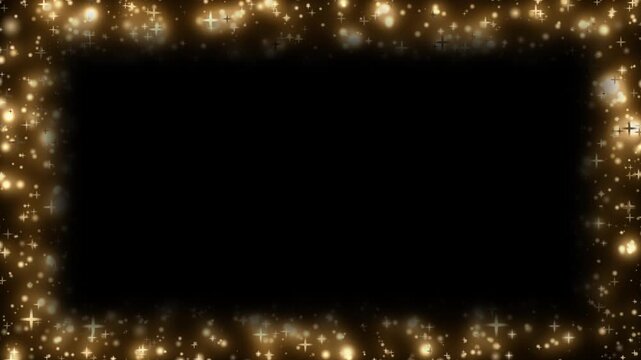 ゴールドグリッター スターフレーム背景 黒バック ループ動画 ｜Gold Glitter Star Frame Background Black Seamless Loop Video 4K