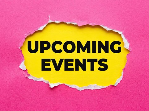 Torn Pink Paper Revealing Yellow Cardboard with "UPCOMING EVENTS" Text, Announcement Concept
