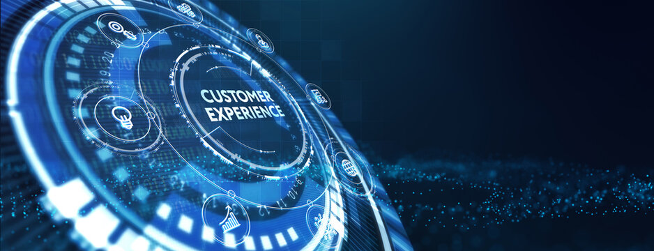 CUSTOMER EXPERIENCE inscription, social networking concept. Business, Technology, Internet and network concept. 3d illustration