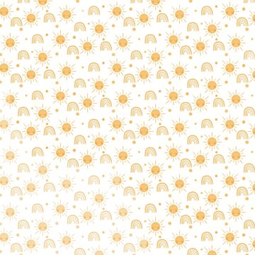 Cute Sun and Rainbow Seamless Pattern for Baby Nursery Background