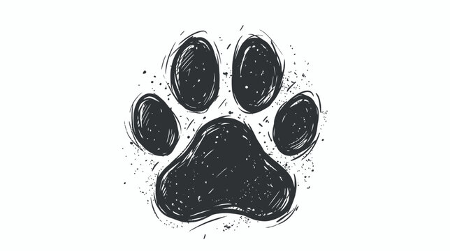 Hand-drawn dog paw print with splatter effect