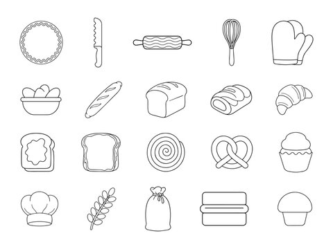 Bakery Food Set Illustration with Bread Pastry and Cooking Elements