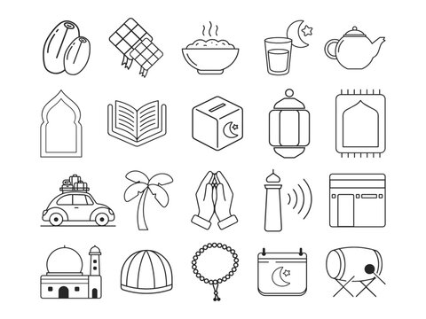 Islamic Religious and Ramadan Elements Illustration Set