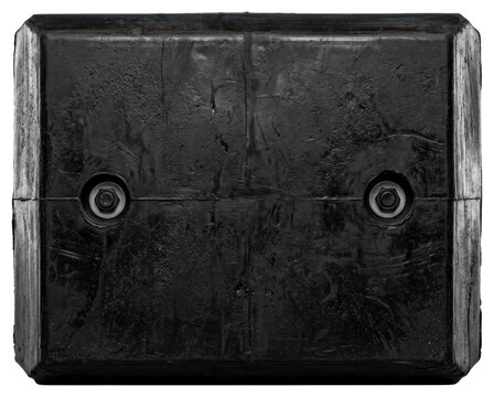 Industrial black rubber dock bumper with mounting bolts isolated on transparent