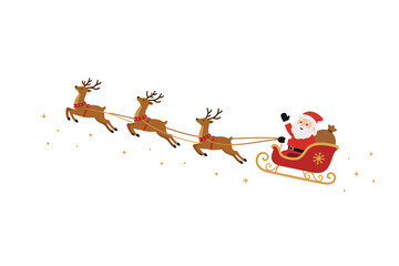 Santa Claus Flying in Sleigh with Reindeer Christmas Illustration © onlanka