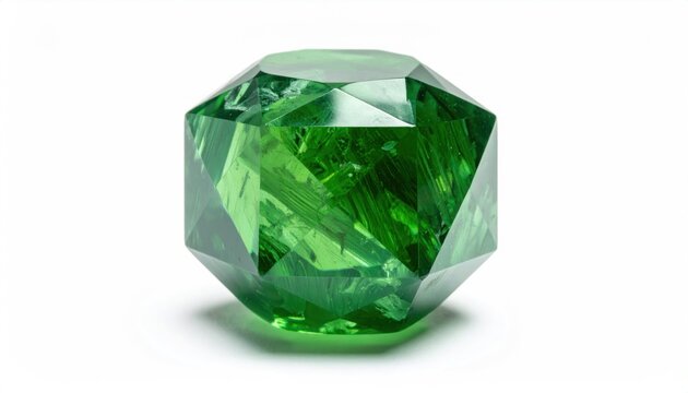 Radiant Green Gemstone - A Captivating Close-Up on White Background.