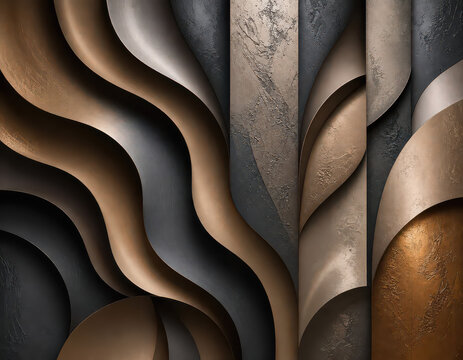 Luxury bronze and black abstract metallic composition with flowing layered forms (No. 1567)