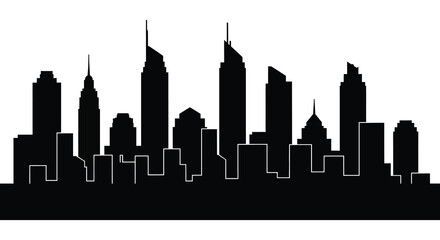 Obraz premium Cityscape Silhouette Against White Background Modern Architectural Forms city skyline