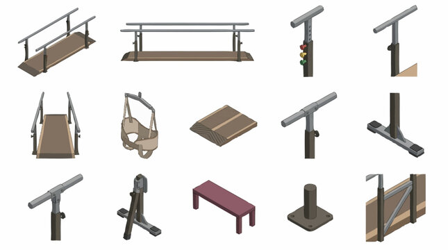Collection of various wooden and metal playground equipment models.