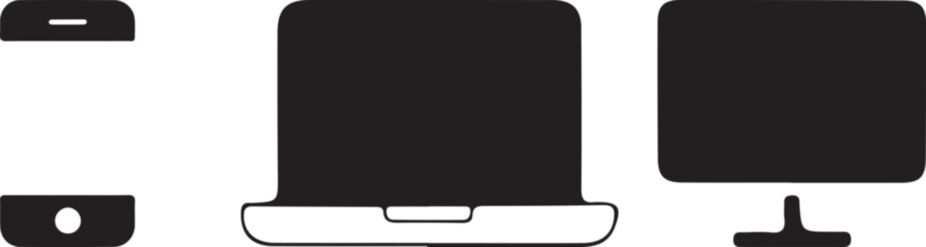Minimalist icons of smartphone laptop and desktop computer devices