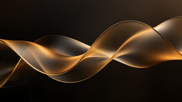 Abstract grainy glassmorphism background with flowing translucent gold fluid waves on a dark backdrop for premium luxury product presentation designs.