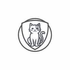 Fototapeta premium Cute cartoon cat sitting inside a protective shield frame