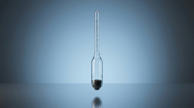 Hydrometer 3D render, liquid density measurement instrument, specific gravity tester, laboratory analysis device, industrial testing equipment, fluid measurement tool