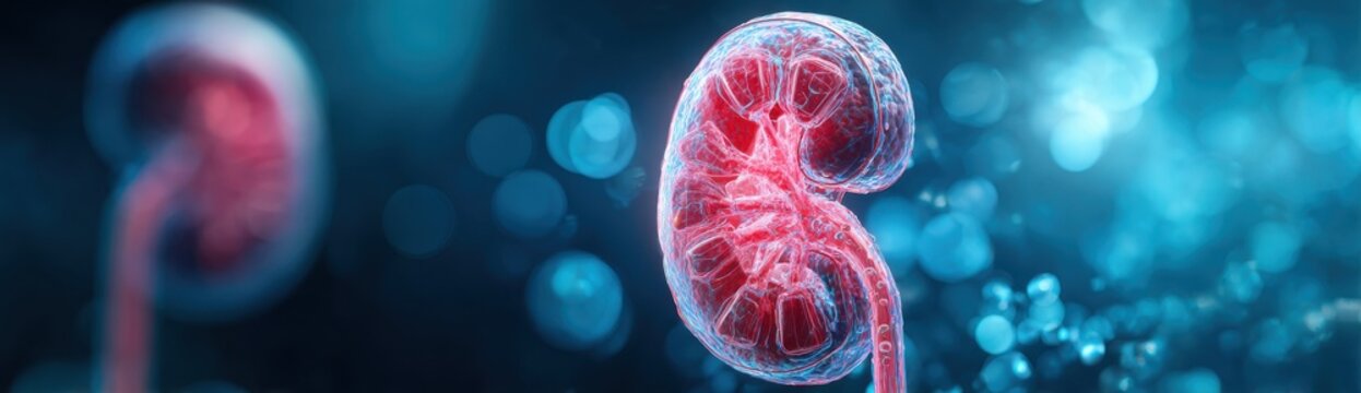 Human kidney anatomy illustration detailed internal structure with arteries and veins
