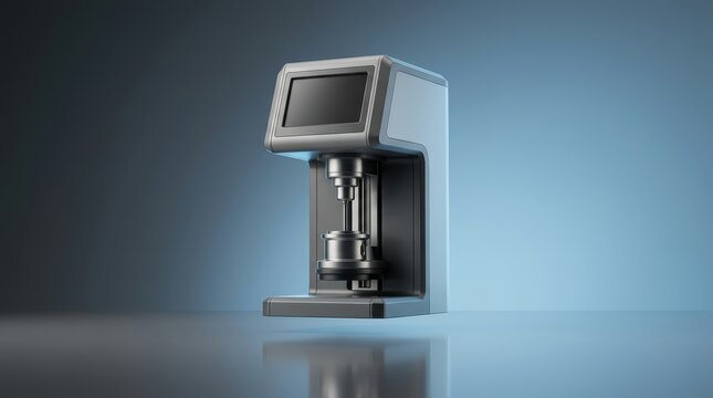 Viscometer 3D render, viscosity measurement instrument, fluid flow analyzer, laboratory testing device, industrial process equipment, rheology meter