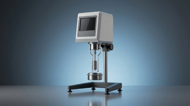 Rotational viscometer 3D render, rotary viscosity analyzer, laboratory fluid testing instrument, industrial rheology device, process measurement equipment, analytical meter