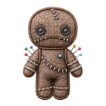 Embroidery patch halloween voodoo doll with button eyes and pins creating eerie charm